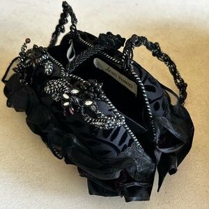 Mary Frances Vintage Black Velvet Leaf Beaded Evening Bag